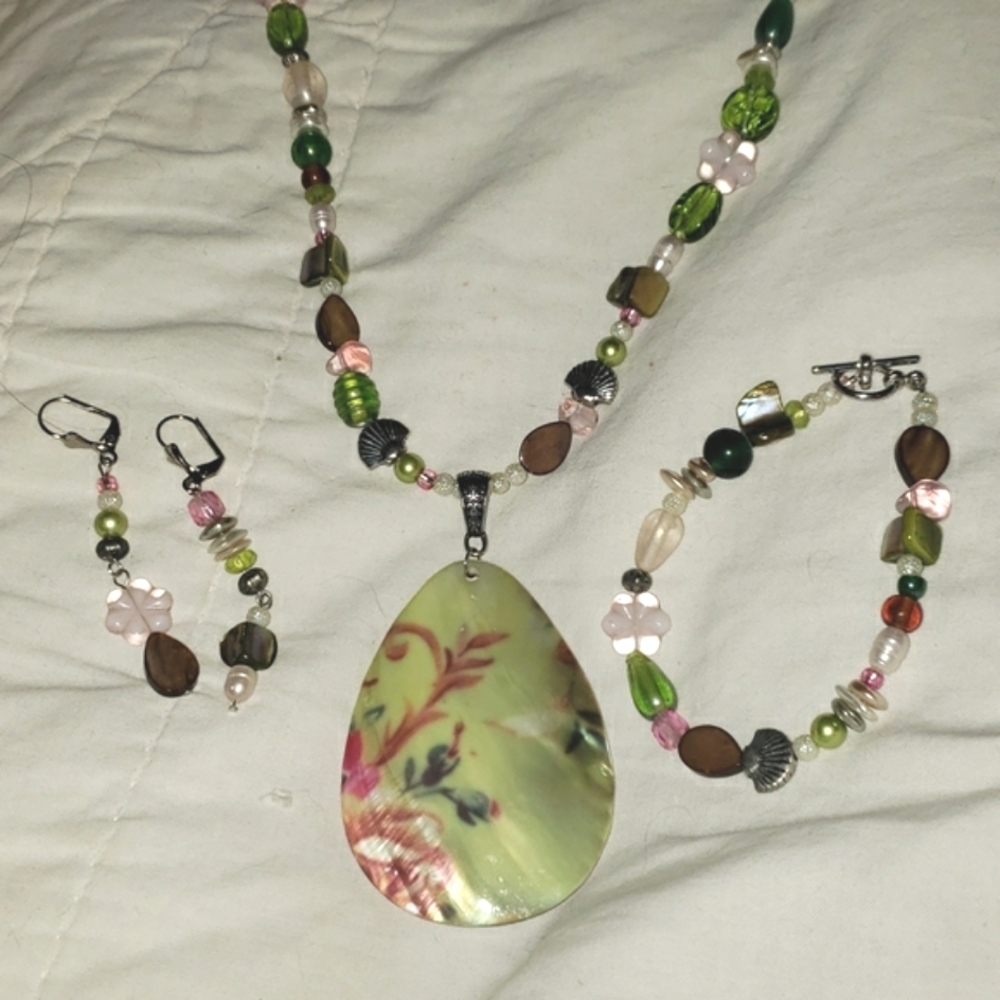 Tropical Pastel Set Necklace Bracelet Earrings Original AJ Nelly Design